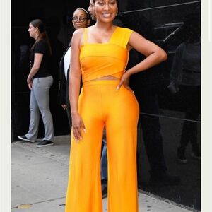 House of CB mango orange bandage crisscross top and flared hemmed trousers